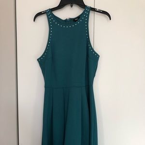 High necked green dress with studs